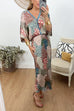 Mixiedress 3/4 Sleeves Button Up Top and High Waist Maxi Skirt Printed Set