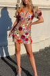 Mixiedress V Neck Puff Sleeves Embroidered Floral Mini Dress