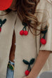 Mixiedress Short Sleeves Button Up Cherry Decorative Knit Sweater