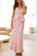 Mixiedress Button Up Ruffle Cami Top and High Waist Maxi Skirt Set