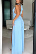 Mixiedress Deep V Neck Halter Tie Knot Backless Slit Maxi Dress