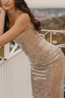 Mixiedress Strapless Back Slit Rhinestone Bodycon Maxi Party Dress