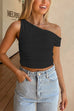 Mixiedress Asymmetrical Shoulder Ruched Crop Top