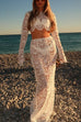 Mixiedress Crochet Lace Cover-up Crop Top and Maxi Skirt Vacation Set