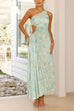 Mixiedress One Shoulder Drawstring Cut Out Pleated Floral Maxi Dress