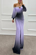 Mixiedress Off Shoulder Ruched Waist Gradient Tie Dye Wrap Maxi Dress