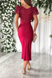 Mixiedress V Neck Ruffle Sleeves Slit Sequin Midi Party Dress