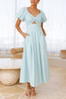 Mixiedress V Neck Twist Front Puff Sleeves Cut Out Maxi Dress