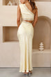 Mixiedress One Shoulder Lace Trim Cut Out Sleeveless Maxi Dress