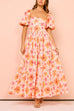 Mixiedress Square Neck Puff Sleeves Floral Print Ruffle Maxi Dress