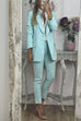 Power Suit Business Work Collared Single Button Blazer Pocketed Pants Suit Set