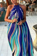 Mixiedress Halter Sleeveless Color Block Printed Swing Maxi Vacation Dress