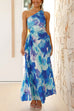 Mixiedress One Shoulder Sleeveless Cut Out Printed Swing Maxi Dress