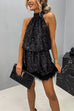 Mixiedress Halter Sleeveless Feather Hem Sequin Dress