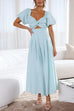 Mixiedress V Neck Twist Front Puff Sleeves Cut Out Maxi Dress