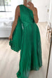 Mixiedress Draped One Shoulder Waisted Pleated Maxi Party Dress