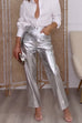 Mixiedress High Waist Straight Leg Shiny Faux Leather Pants