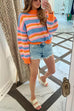 Mixiedress Crewneck Color Block Striped Loose Fit Sweater