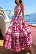 Mixiedress V Neck Waisted Floral Print Swing Maxi Cami Dress