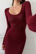 Mixiedress Long Sleeves Hollow Out Crochet Knit Midi Dress