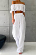 Mixiedress Off Shoulder Half Sleeves Crop Top Wide Leg Pants Set