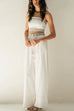 Floral Print Trim Crop Tube Top and Drawstring Waist Wide Leg Pants Set