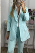 Power Suit Business Work Collared Single Button Blazer Pocketed Pants Suit Set