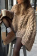 Mixiedress Round Neck Oversized Cable Knit Sweater