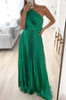 Mixiedress Draped One Shoulder Waisted Pleated Maxi Party Dress