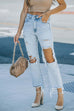 Mixiedress Raw Hem Ripped Hole Cropped Jeans