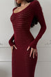 Mixiedress Long Sleeves Hollow Out Crochet Knit Midi Dress