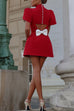 Mixiedress Mockneck Petal Sleeves Bow Knot Cut Out Mini Dress