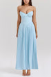 Mixiedress Strapless V Neck Pleated Corset Maxi Party Dress