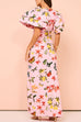 Mixiedress Flounce Sleeves Drawstring Slit Printed Maxi Dress