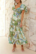 Mixiedress Twist Front Puff Sleeves Ruffle Tiered Printed Maxi Dress