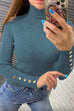 Mixiedress Turtleneck Gold Buttons Ribbed Knit Top