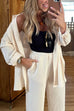 Mixiedress Long Sleeves Side Slit Blouse Shirt Elastic Waist Wide Leg Pants Set