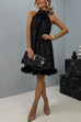 Mixiedress Halter Sleeveless Feather Hem Sequin Dress