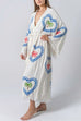 Mixiedress Raw Hem Tie Waist Printed Beach Vacation Kimono Maxi Dress