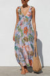 Mixiedress Sleeveless V Neck Floral Print Maxi Holiday Dress