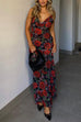 Mixiedress Adjustable Strap Backless Rose Print Maxi Dress