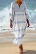 Mixiedress 3/4 Balloon Sleeves Bohe Printed Caftan Midi Vacation Dress