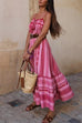 Mixiedress Tassel Crochet Hollow Out Splice Printed Ruffle Maxi Cami Dress