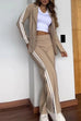 Mixiedress Color Block Open Front Blazer Elastic Waist Slit Wide Leg Pants Set