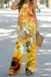 Mixiedress Criss Cross Halter Sleeveless Top Wide Leg Pants Printed Vacation Set