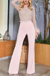 Mixiedress Feather-Paneled Long Sleeves Bell Bottoms Sequin Jumpsuit