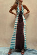 Halter Backless Ruffle Trim Color Block Tie Dye Maxi Dress