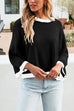 Mixiedress Crewneck Drop Shoulder Color Block Knit Sweater