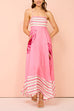 Mixiedress Backless Stripes Splice Floral Print Swing Maxi Cami Dress