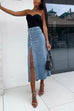 Mixiedress Button Down Slit Midi Denim Skirt